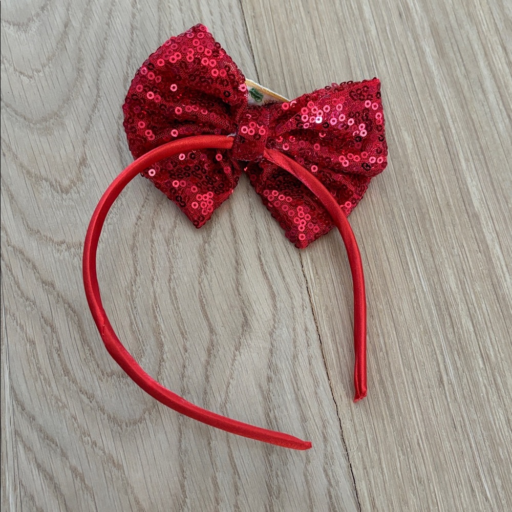 Red Sequin Bow Pizza Headband for Children - Picture 2 of 4